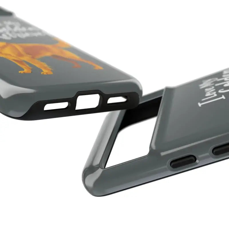 Gray phone cases with Golden Retriever design for iPhone 16 Pro displayed