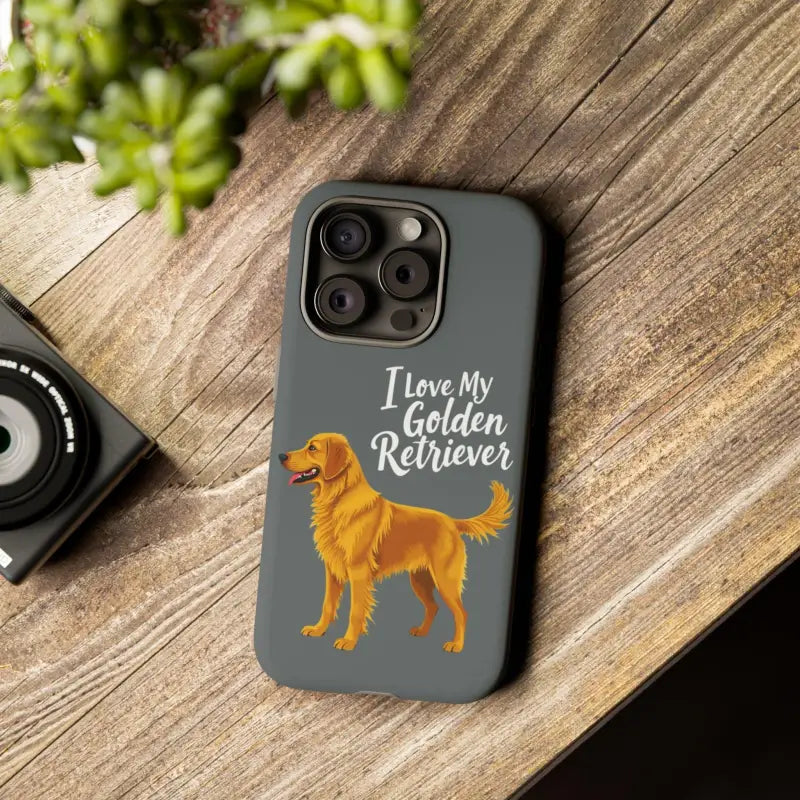 Gray Phone Case Featuring Golden Retriever Design for iPhone 16 Pro