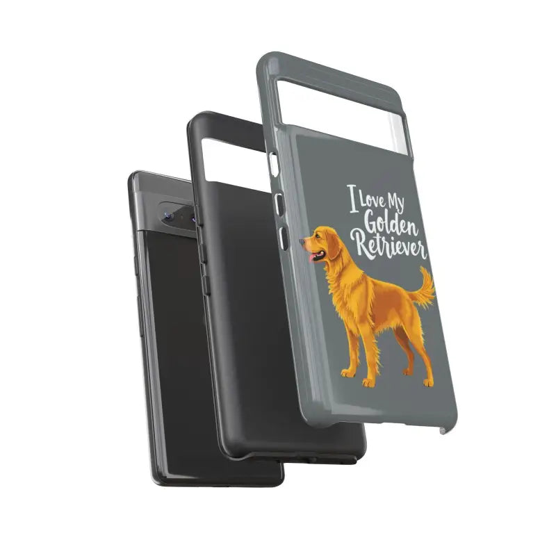 Gray Phone Case for iPhone 16 Pro featuring a charming Golden Retriever design