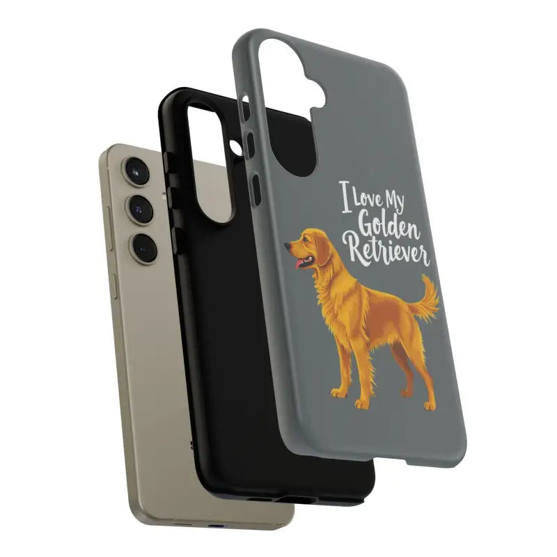 Gray Phone Case Featuring Golden Retriever Design for iPhone 16 Pro, stylish and functional