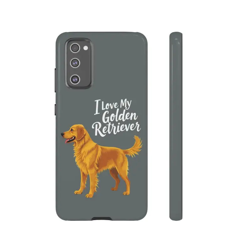 Gray iPhone 16 Pro case featuring an adorable Golden Retriever design