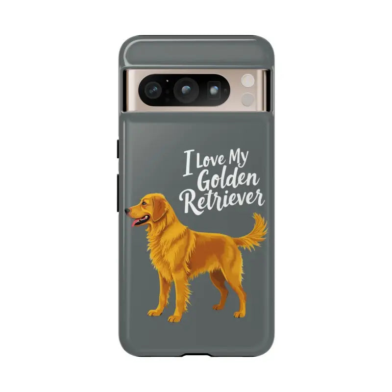 Gray phone case featuring a Golden Retriever design for iPhone 16 Pro