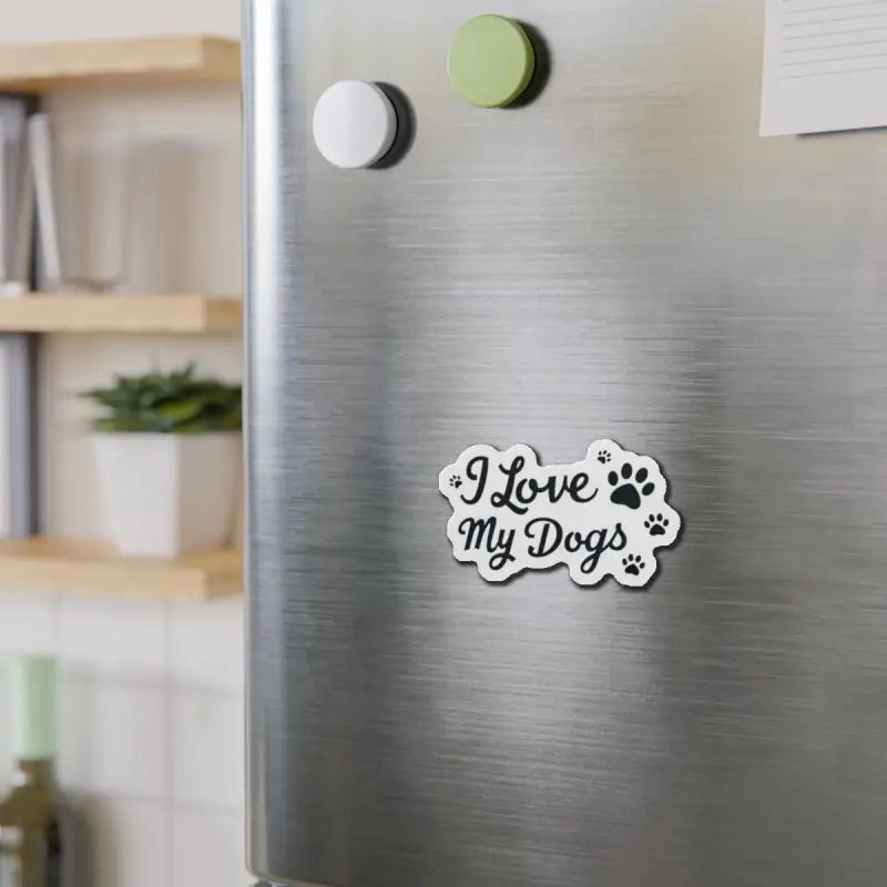 I Love My Dogs magnet featured on I Love My Dogs Sticker with Paw Prints design