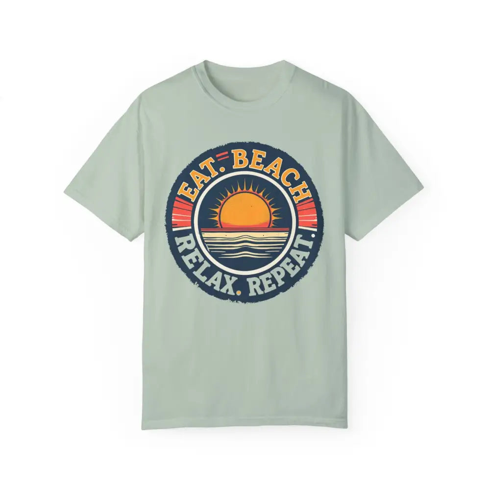 Light green Island Reef tee featuring beach-themed graphic for relaxed summer wear