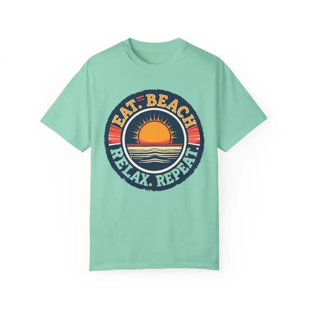Mint green t-shirt from Island Reef Unisex Garment Dyed Eat Beach Relax Repeat Tee