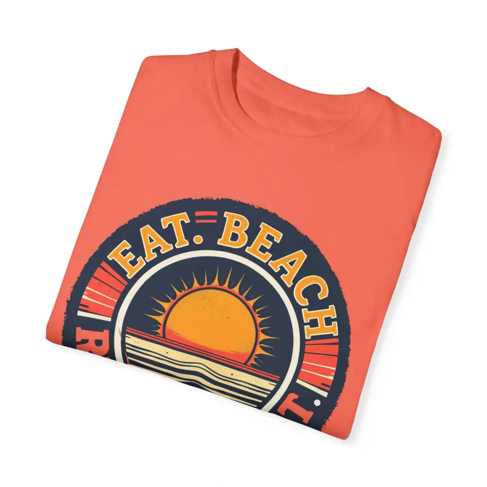 Folded coral t-shirt of Island Reef Unisex Garment Dyed Eat Beach Relax Repeat Tee