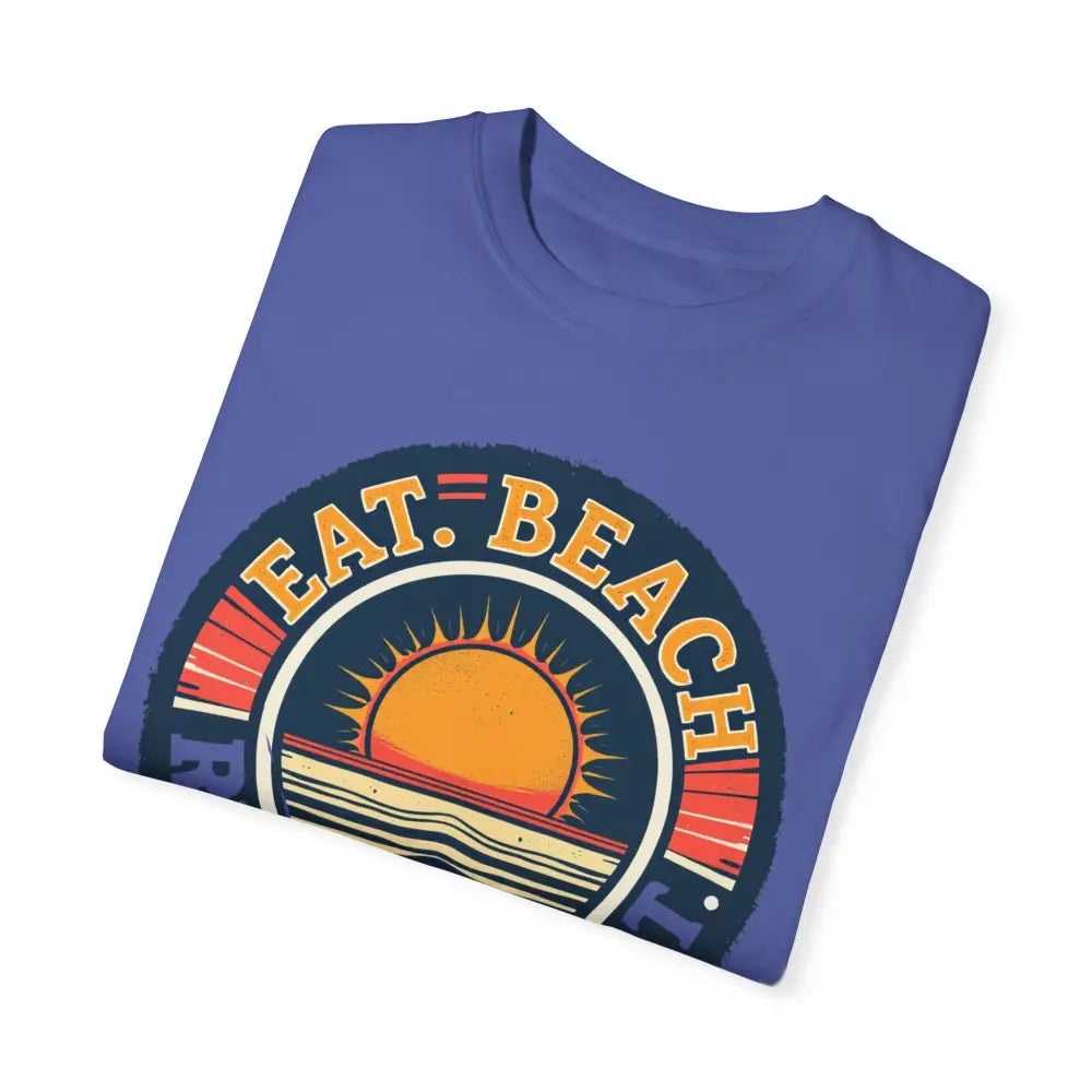 Folded blue Island Reef Unisex Garment Dyed Eat Beach Relax Repeat Tee