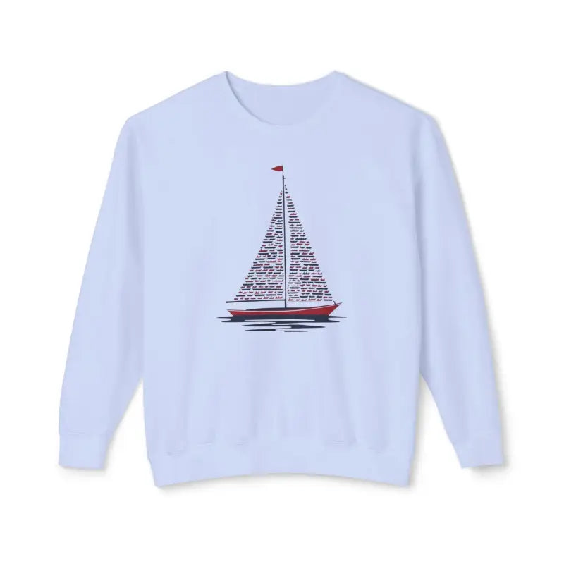 Ivory Sailboat Crewneck Sweatshirt featuring a stylish sailboat graphic on white fabric