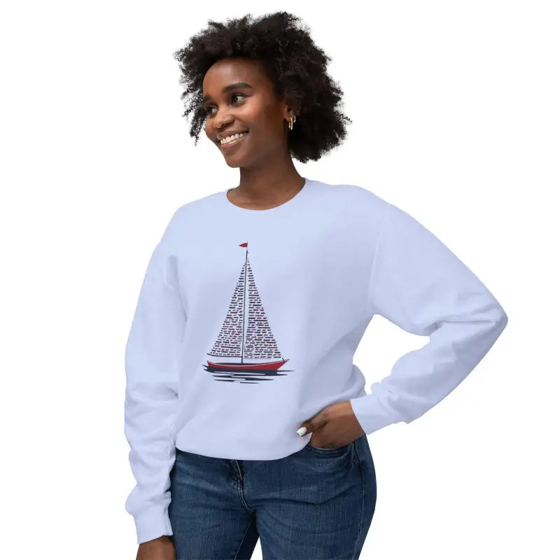 Ivory Sailboat Crewneck Sweatshirt featuring a white sweatshirt with sailboat graphic