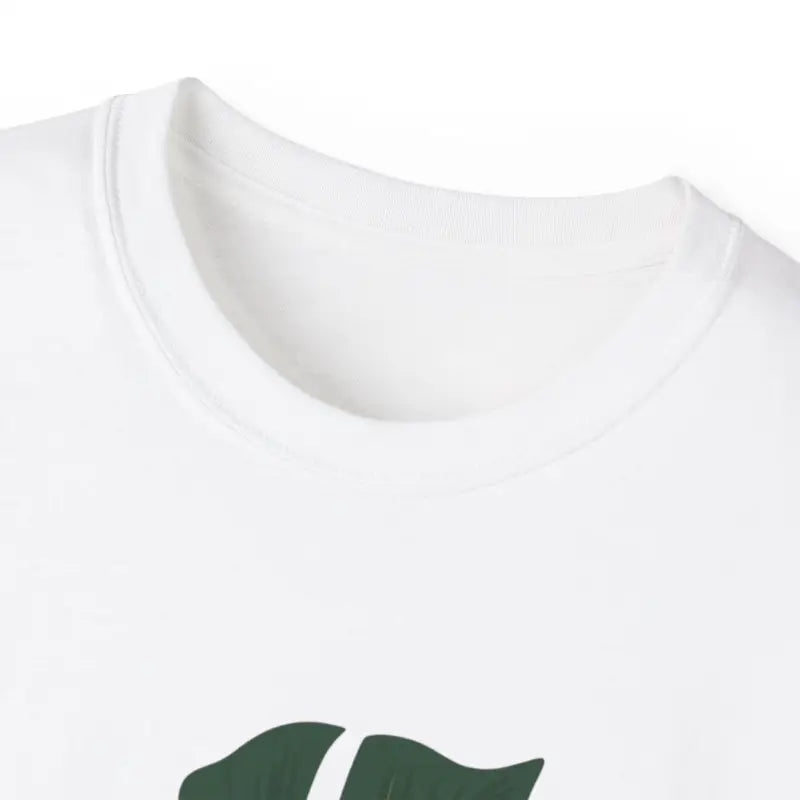 White t-shirt neckline of Lavender Plant Mom T Shirt with Monstera Leaf Design