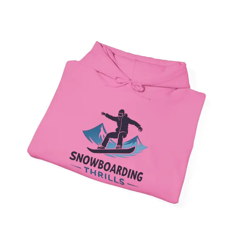 Pink hoodie featuring a snowboarding design, perfect for winter sports enthusiasts