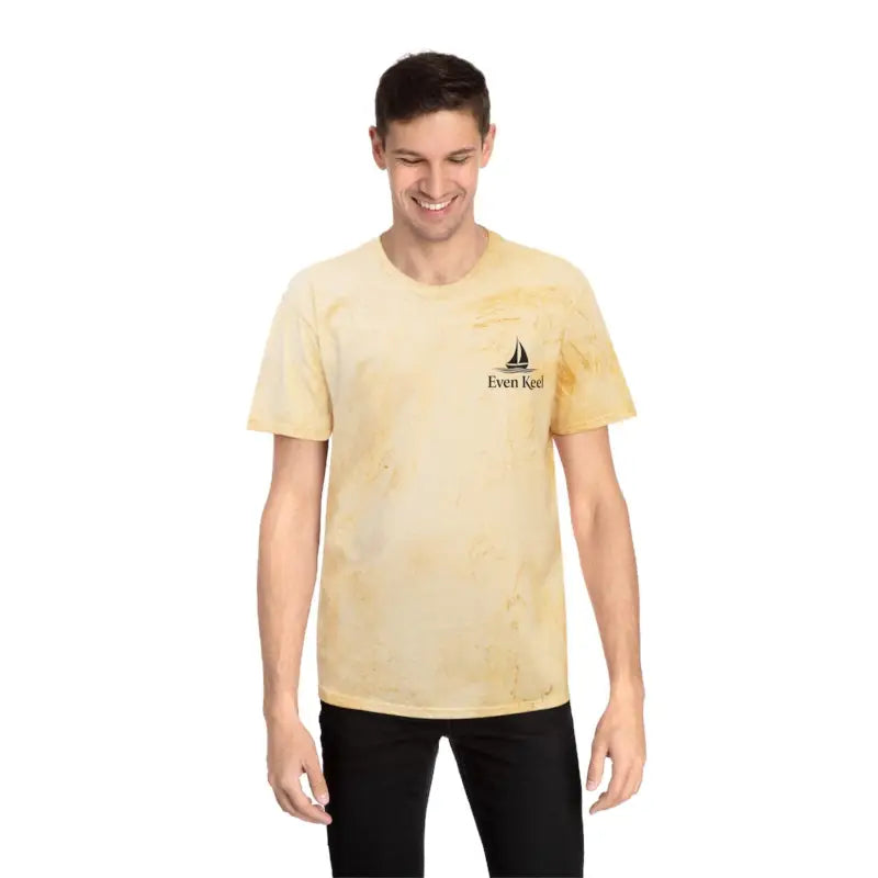 Man wearing a tie-dye t-shirt from Life’s a Beach Unisex T Shirt Coastal Wear