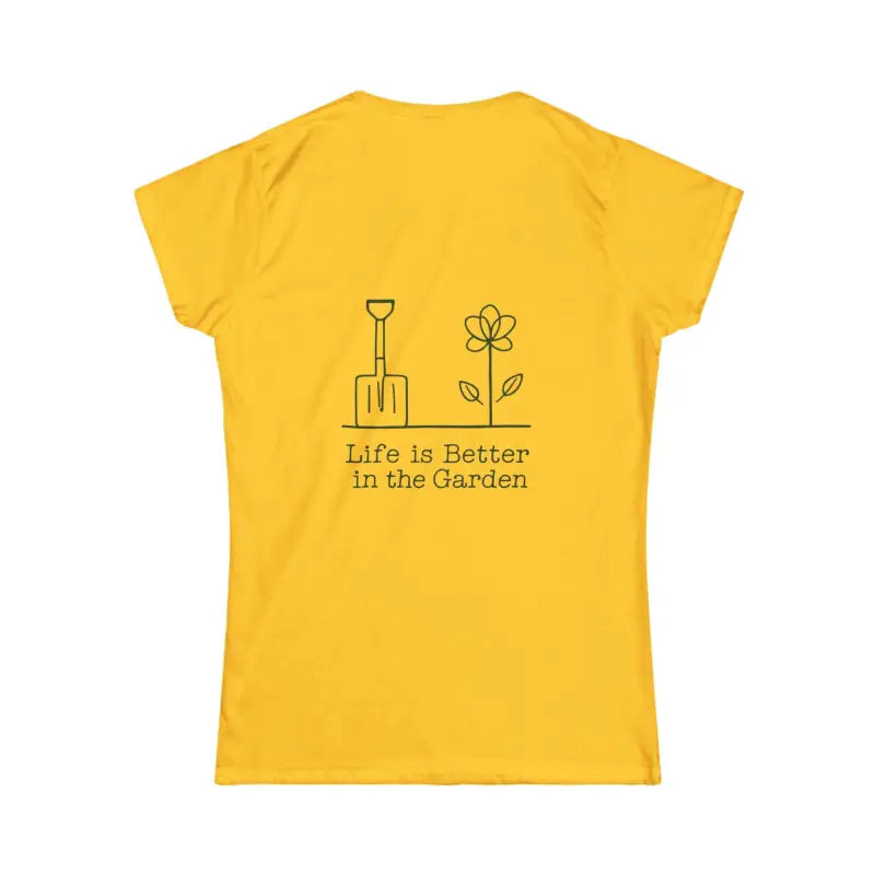 Yellow t-shirt featuring gardening graphic from Light Blue Women’s Gardening Tee collection