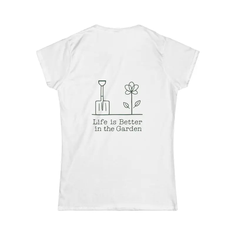 Light Blue Women’s Gardening Tee featuring a charming gardening design on a white t-shirt