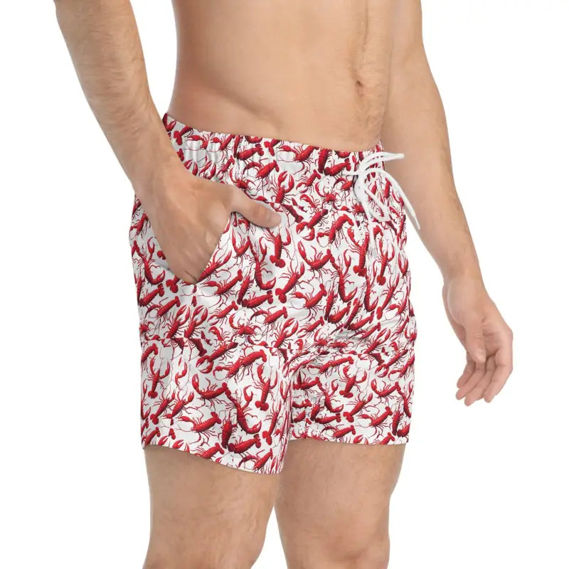 Lobster Print Swim Trunks featuring a vibrant lobster-patterned design for beachwear