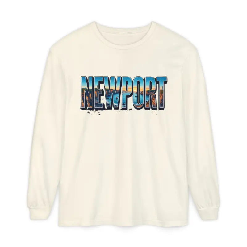 Long sleeved yellow shirt featuring Newport graphic design for stylish comfort