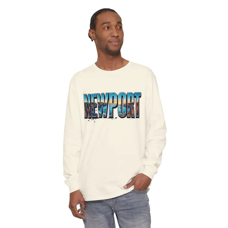 Yellow Long Sleeved Shirt featuring Newport Graphic design for stylish casual wear