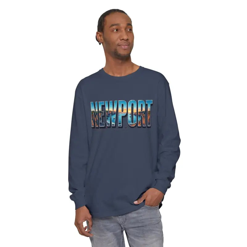 Yellow Long Sleeved Shirt featuring Newport graphic design for casual wear