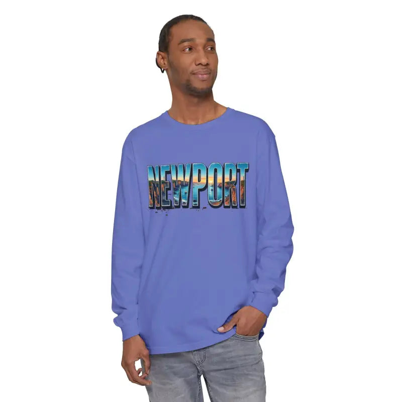 Blue long-sleeved shirt from the Yellow Long Sleeved Shirt with Newport Graphic collection