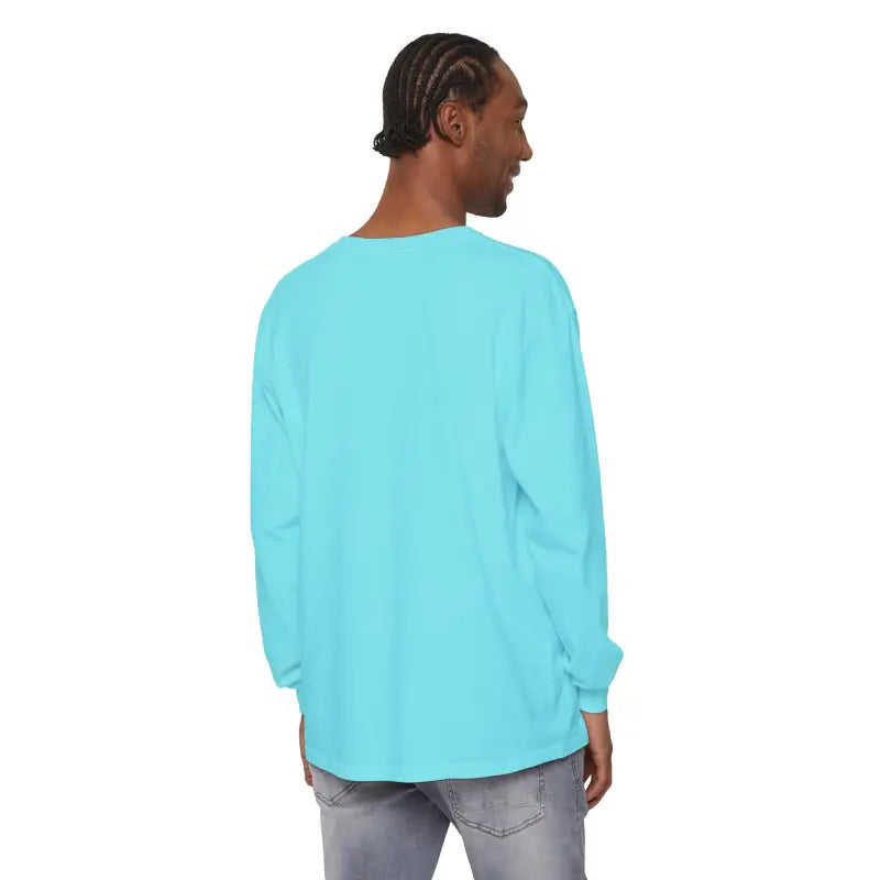 Light blue long-sleeved shirt featured in Yellow Long Sleeved Shirt with Newport Graphic