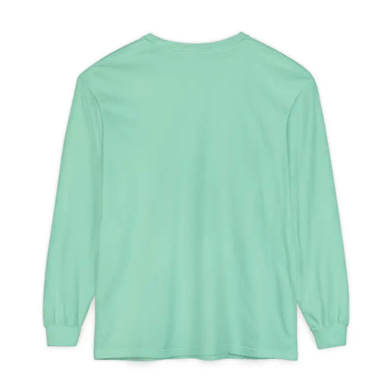Mint green long-sleeved shirt displayed with a Yellow Long Sleeved Shirt with Newport Graphic