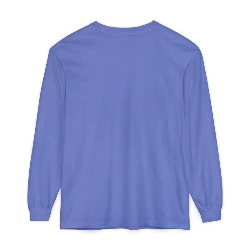 Periwinkle long-sleeved shirt displayed with Newport graphic on a yellow background