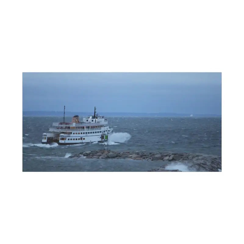 White passenger ferry M/V Anna C Block Island Ferry departing Old Harbor for nautical decor