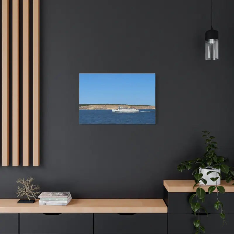 Framed photograph of M/V Anna C off Block Island bluffs on maritime canvas print
