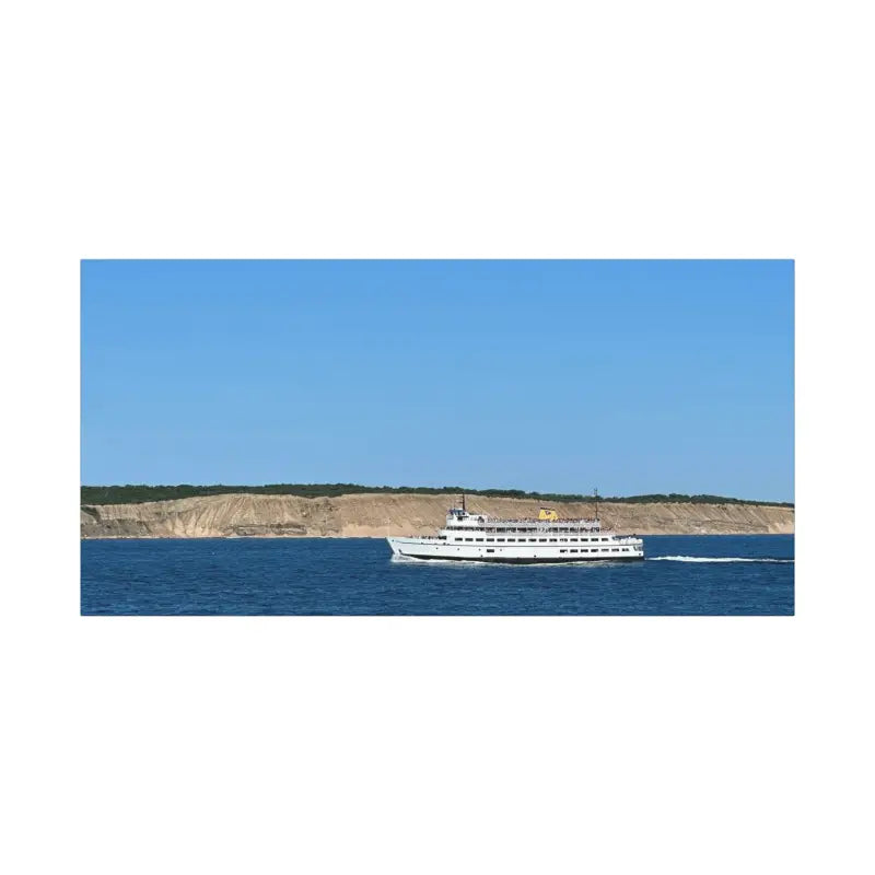 White passenger ferry M/V Anna C near Block Island bluffs in scenic canvas print
