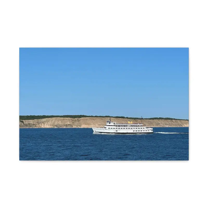 White passenger ferry M/V Anna C near Block Island bluffs in scenic maritime print