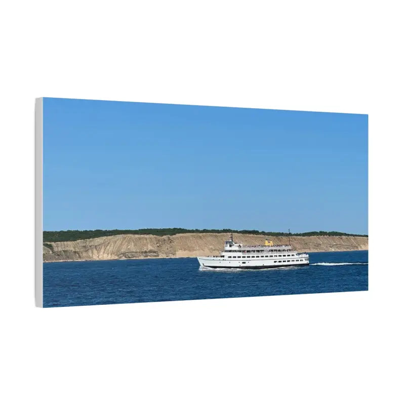 Canvas print of M/V Anna C ferry near Block Island bluffs in scenic maritime view