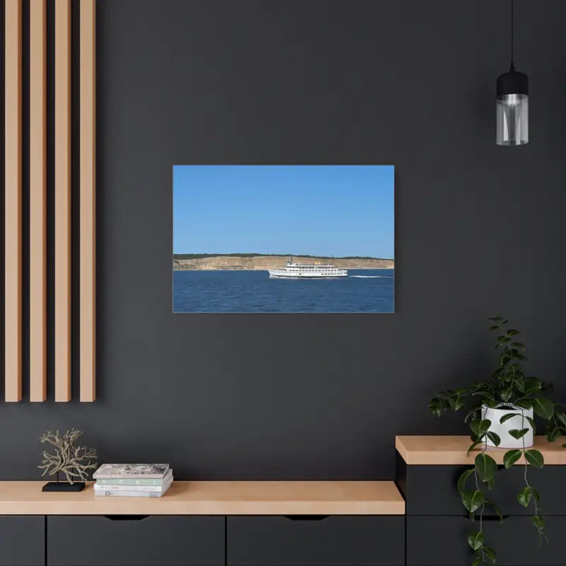Framed photograph of M/V Anna C off Block Island bluffs in scenic canvas print