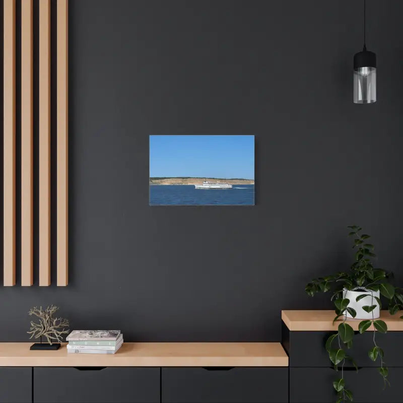 Framed scenic canvas print of M/V Anna C off Block Island bluffs
