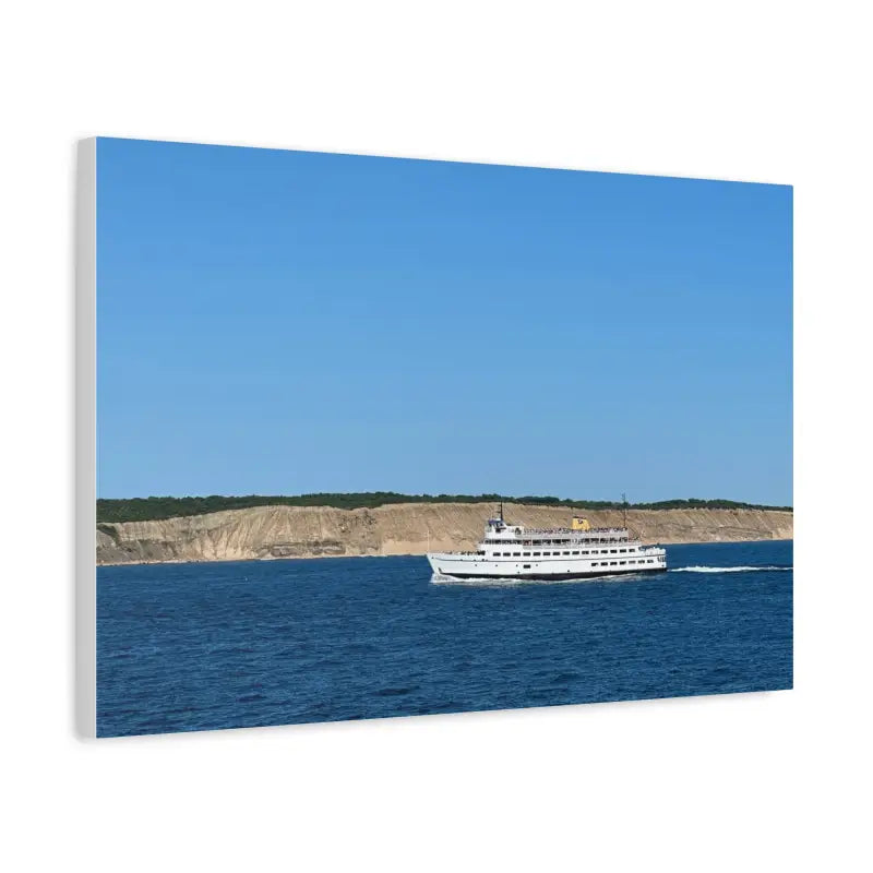 Canvas print of M/V Anna C ferry boat off Block Island bluffs in scenic maritime view