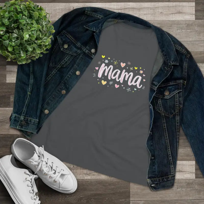 Gray Mama Heart Women’s T-Shirt showcasing a stylish and comfortable design