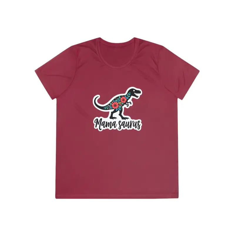 Maroon Mama Saurus Rex Style Quick Dry T-shirt featuring a dinosaur graphic