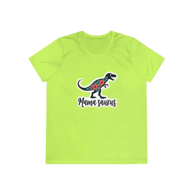 Chartreuse Mama Saurus Rex Style Quick Dry Dinosaur T Shirt displayed prominently