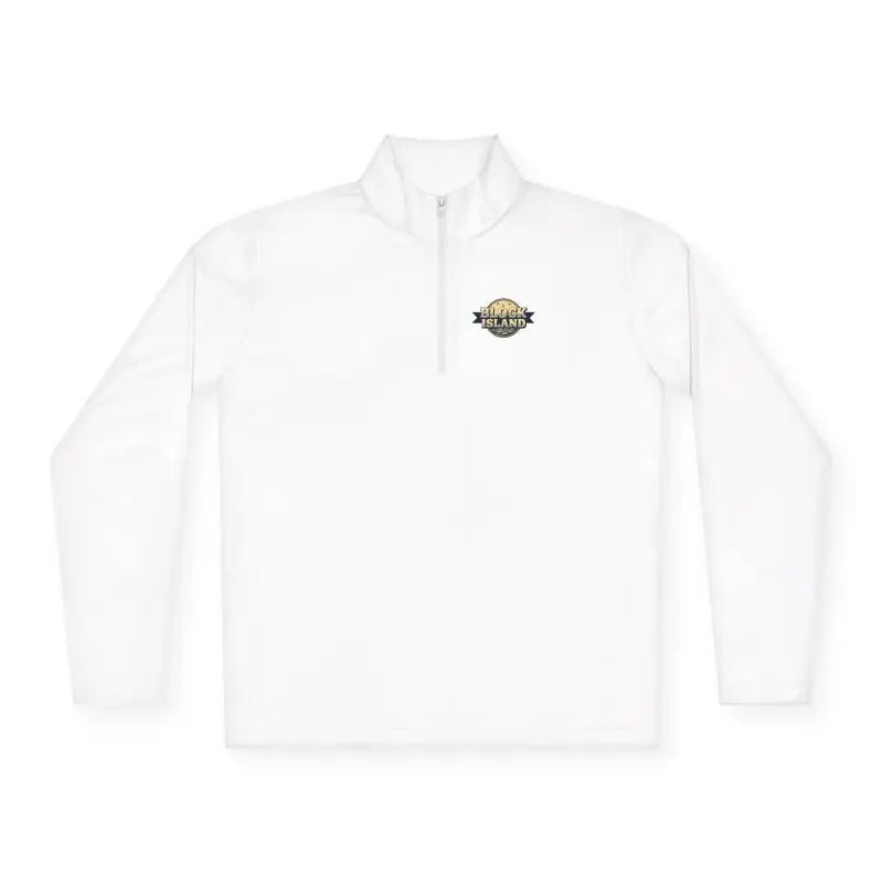 White long-sleeved pullover featured in Men Simple Block Island Quarter Zip Pullover