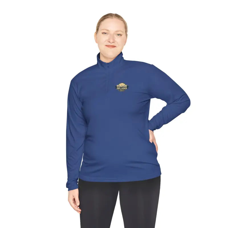 Blue long-sleeved pullover from Men Simple Block Island Quarter Zip Pullover collection