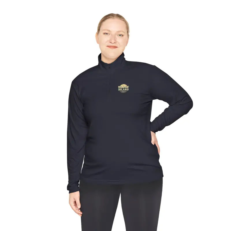 Navy long-sleeved shirt featured in Men Simple Block Island Quarter Zip Pullover