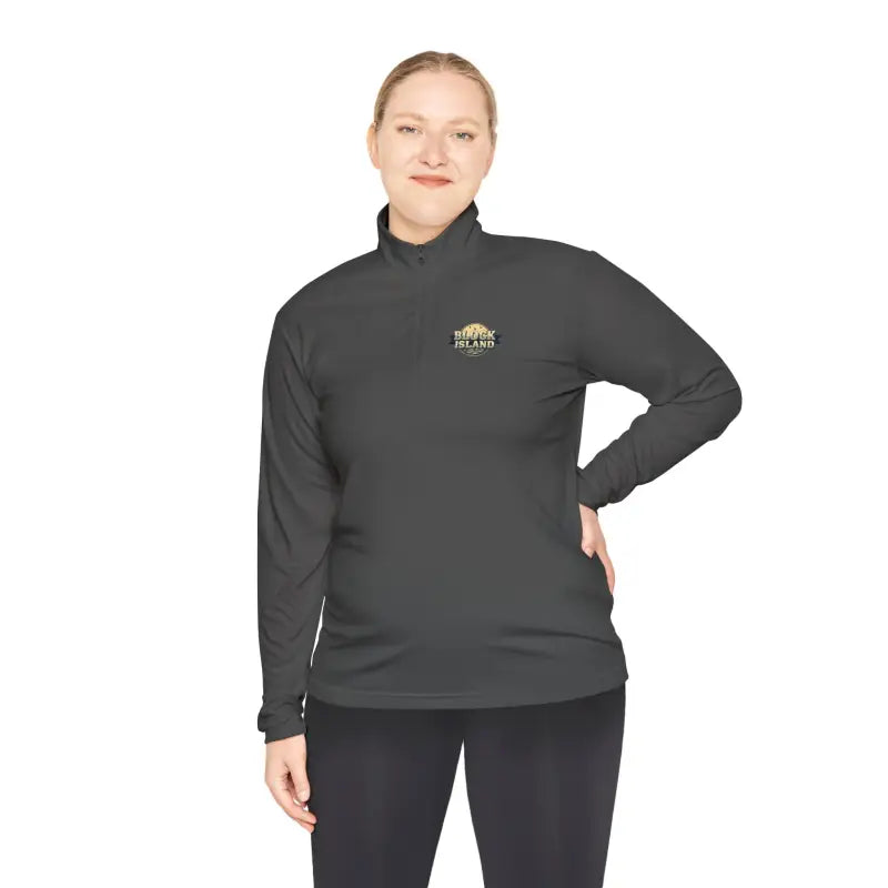 Long-sleeved gray athletic shirt from Men Simple Block Island Quarter Zip Pullover