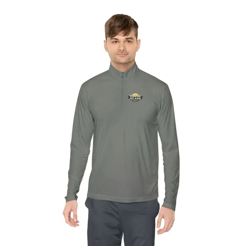 Gray long-sleeved pullover from Men Simple Block Island Quarter Zip collection