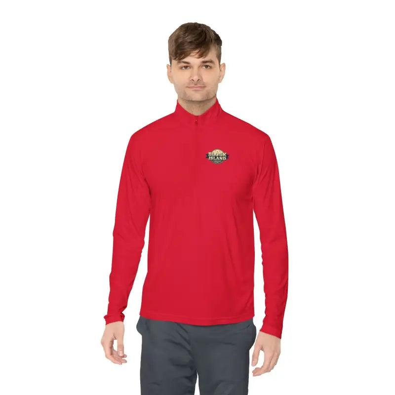 Red long-sleeved quarter-zip shirt from Men Simple Block Island Pullover collection