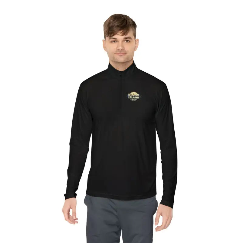 Black long-sleeved shirt from Men Simple Block Island Quarter Zip Pullover in Gray White Blue