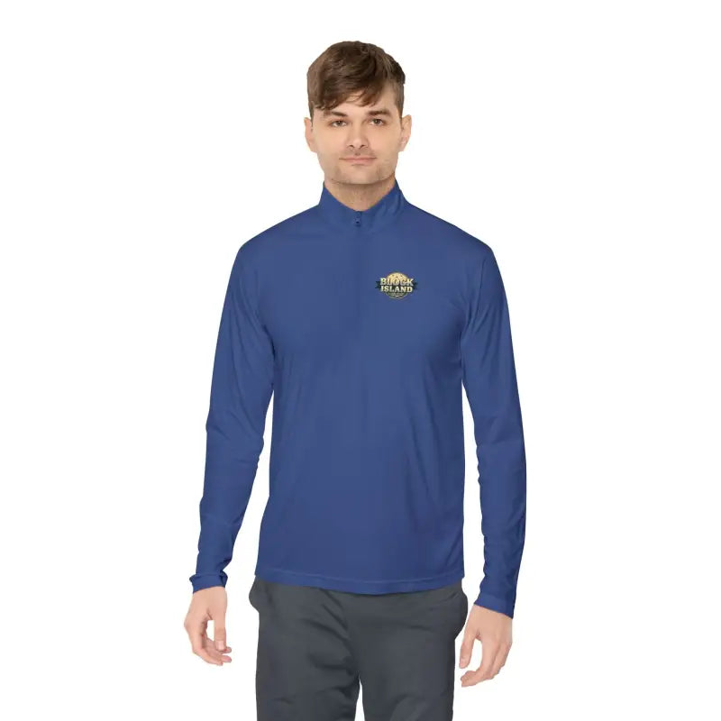 Blue long-sleeved quarter-zip shirt from Men Simple Block Island Quarter Zip Pullover