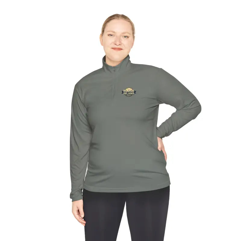 Gray long-sleeved athletic shirt in Men Simple Block Island Quarter Zip Pullover
