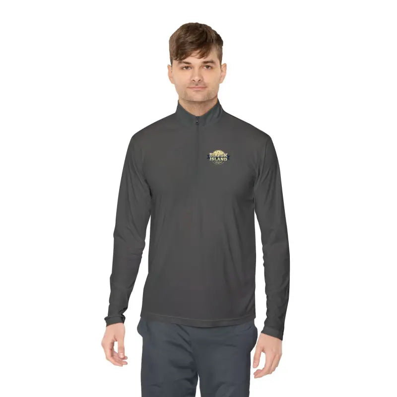 Gray long-sleeved pullover from Men Simple Block Island Quarter Zip collection