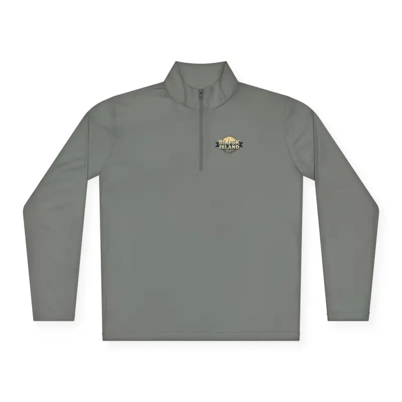 Gray long-sleeved pullover featuring a quarter zip in the Men Simple Block Island design