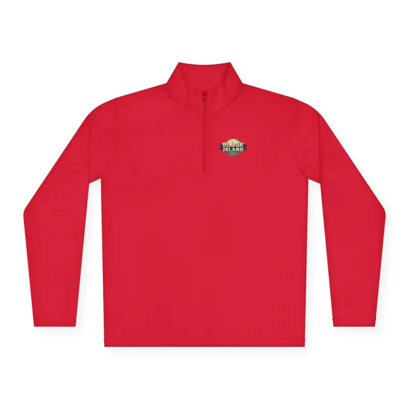 Men Simple Block Island Quarter Zip Pullover in Gray White Blue with Red Long Sleeves