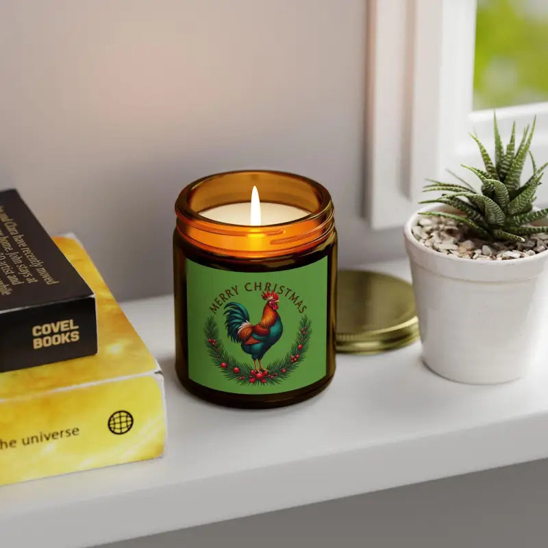 Lit Christmas Rooster Candle from Merry Christmas Chicken Candle Coconut Apricot Wax